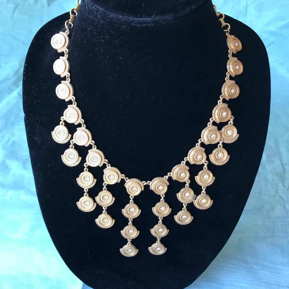 Goldtone “Bib” discs Necklace with r/stone centers